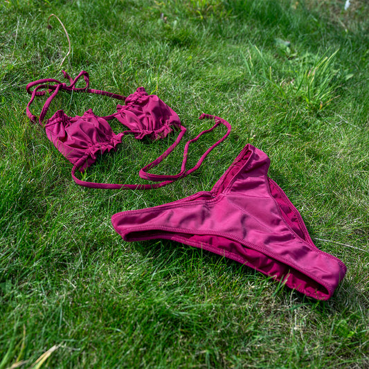 Peek-a-boo Bikini Top - Wine Red