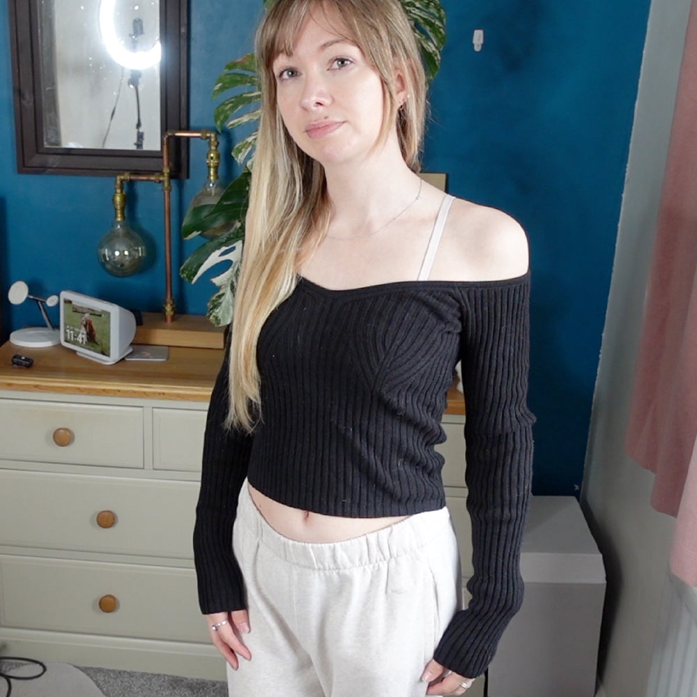 Preloved Jumper - Black Off-Shoulder Scoop Neck