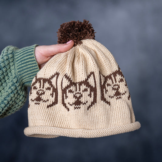 Rolled Hem Snowdog Cream Beanie – Choose Colour