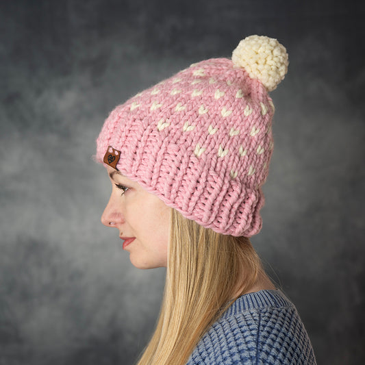 Chunky Beanie Heart - Pink & White