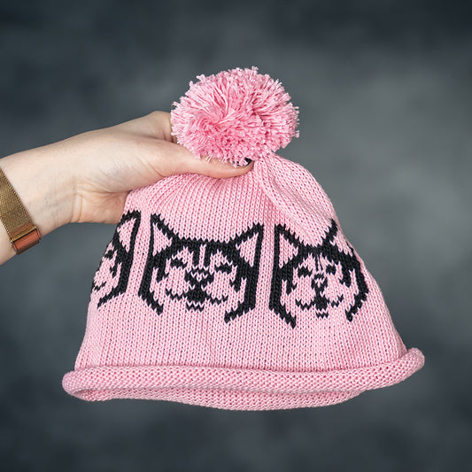 Rolled Hem Snowdog Pink Beanie