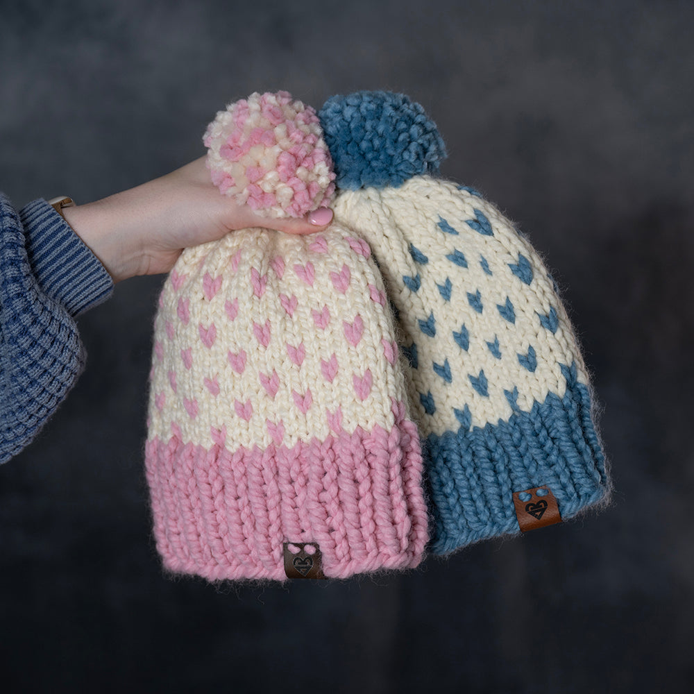 Chunky Beanie Heart - Pink & White