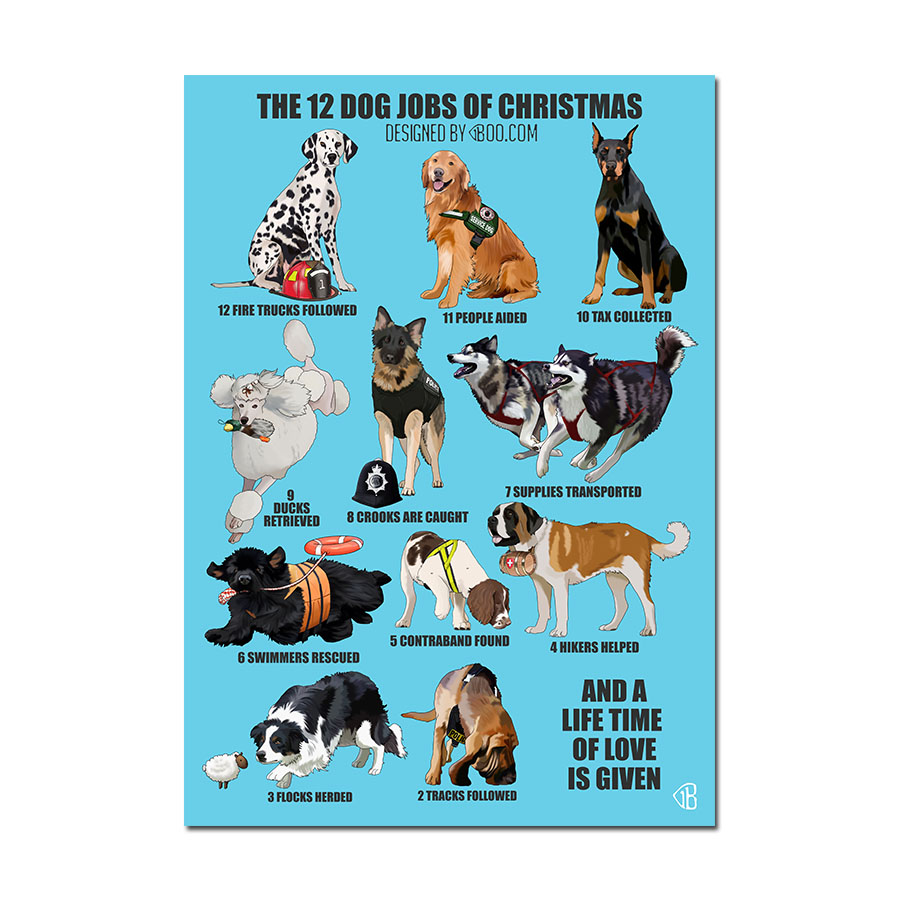 Poster The 12 Dog Jobs Of Christmas Designed By Boo   12 Dogs 