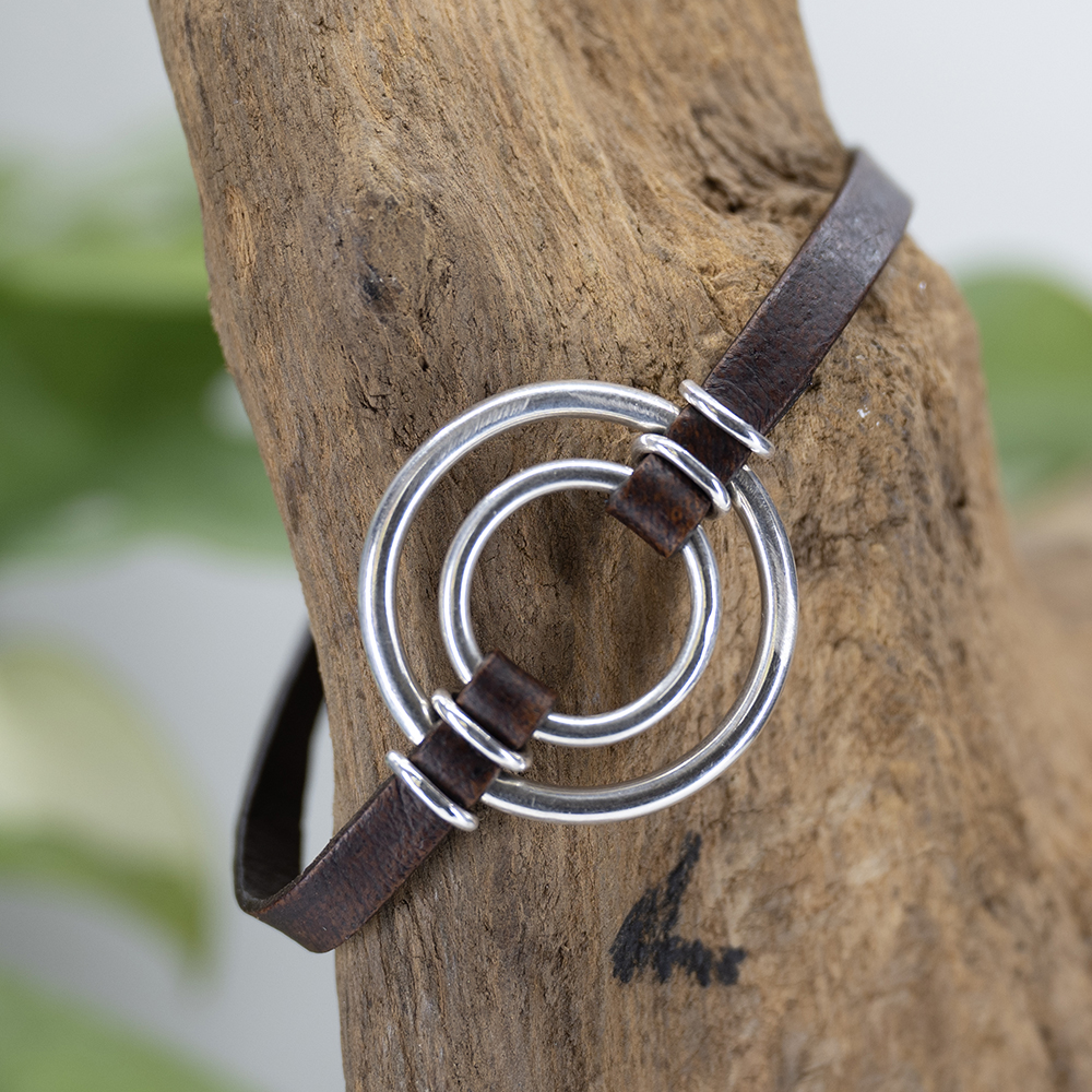 Leather and Silver Target Bracelet