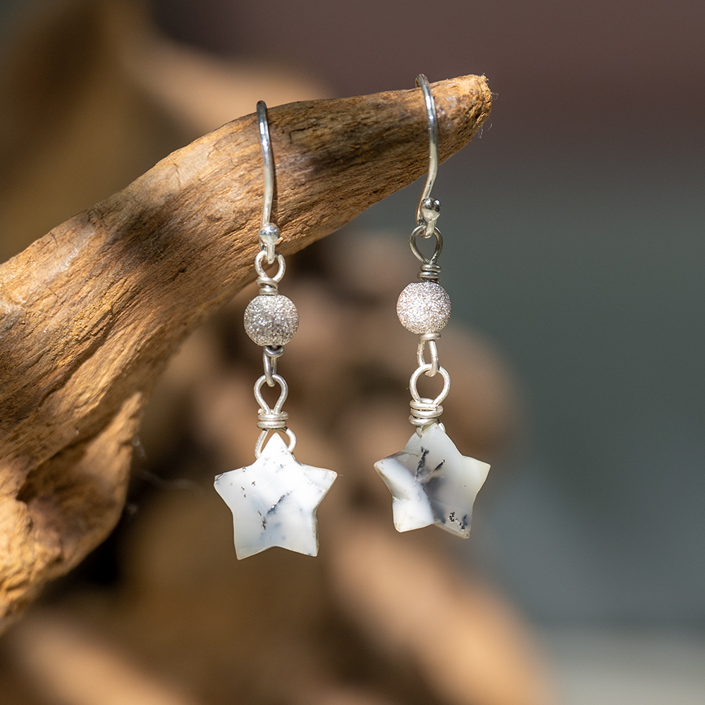 Dendrite Opal Star Drop Earrings